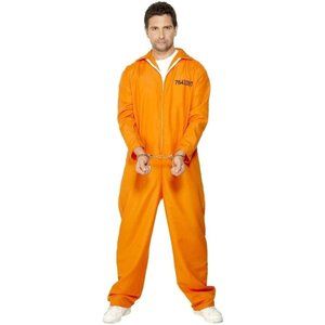 Smiffys Mens Orange Escaped Prisoner Jumpsuit Halloween Costume Medium